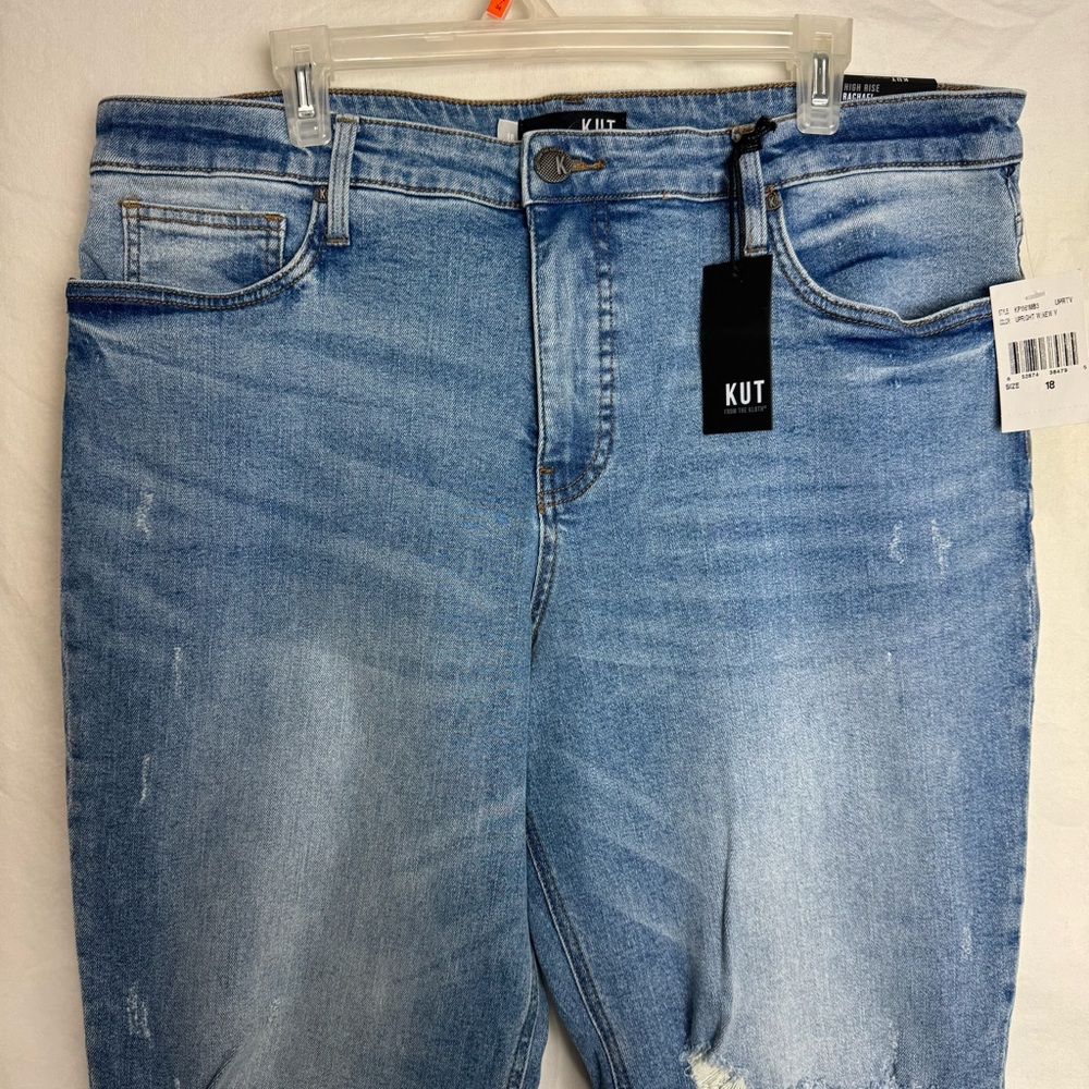 KUT from the Kloth Rachael Fab Ab Ripped High Waist Raw Hem Mom Jeans - Picture 3 of 9
